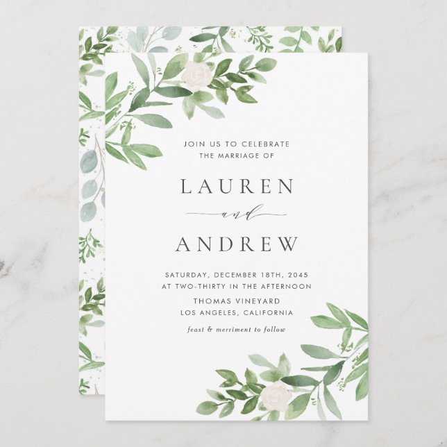 Invitación La vegetación romántica y el Boda de las flores bl (Anverso / Reverso)