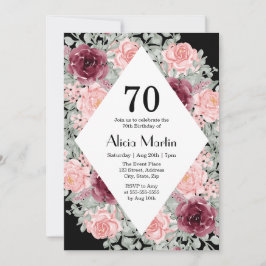 Invitación La vegetación rosa borgoñona 70 cumpleaños