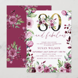 Invitación La vegetación rosa de las rosas 80 cumpleaños