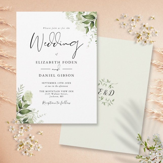 Invitación La vegetación rústica deja a un elegante Boda mono (Subido por el creador)