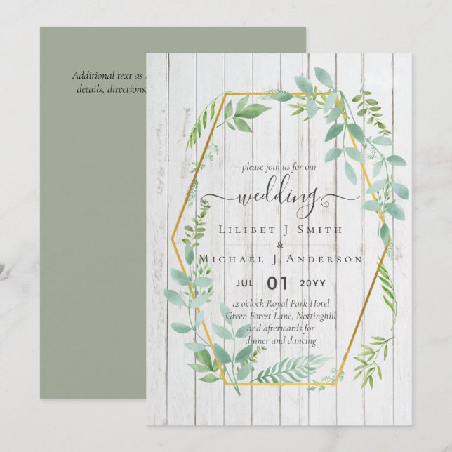Invitación La vegetación rústica en el Boda de presupuesto pa (Anverso / Reverso)