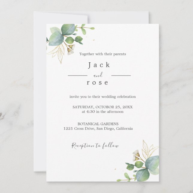 Invitación La vegetación rústica Eucalyptus Boda de verano. (Anverso)