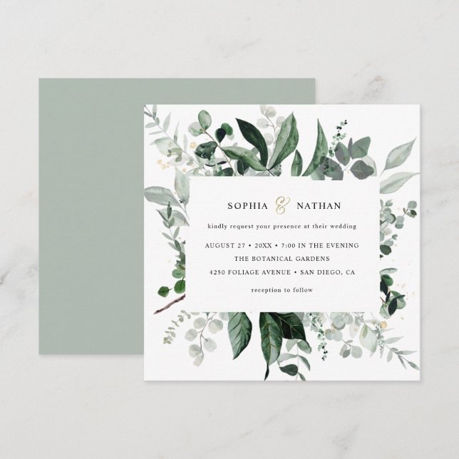 Invitación La vegetación silvestre| Boda Botánico Moderno Gol (Anverso / Reverso)