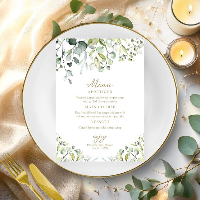 Invitación La vegetación suave Eucalyptus Bridal Shower Menú  (Subido por el creador)