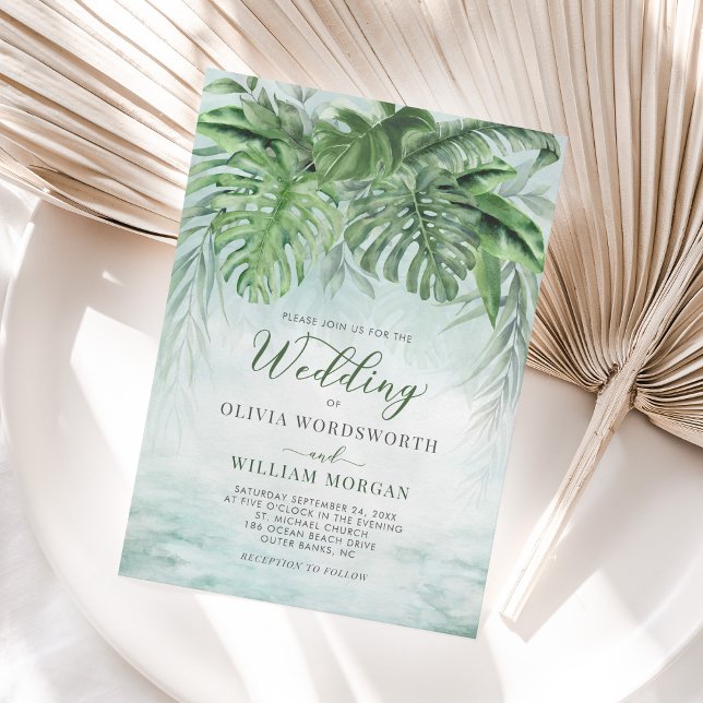 Invitación La vegetación tropical deja la boda acuarela de la (Subido por el creador)