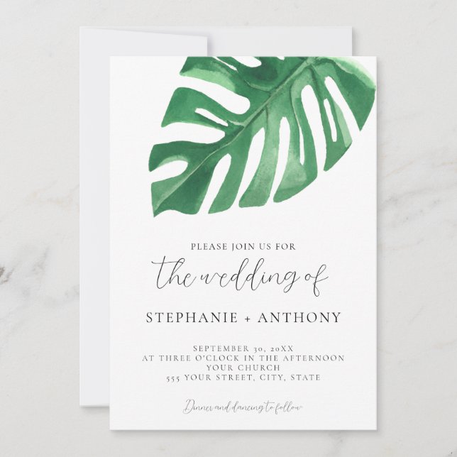 Invitación La vegetación tropical Monstera deja Boda de veran (Anverso)