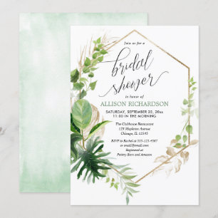 Invitación La vegetación tropical y la elegante ducha dorada