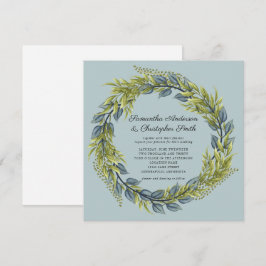 Invitación La vegetación Wreath Green y el Boda Verde azulado