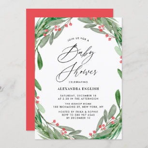 Invitación La vegetación y el Baby Shower de invierno Holly W