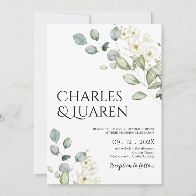 Invitación La vegetación y el Boda de las flores blancas (Anverso)