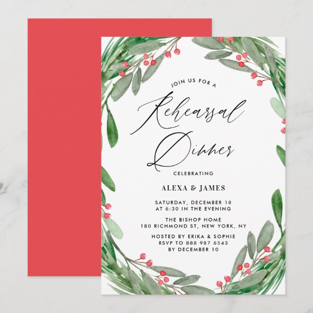 Invitación La vegetación y el ensayo de invierno Holly Wreath (Anverso / Reverso)