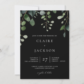 Invitación La vegetación y el eucalipto Boda moderno negro