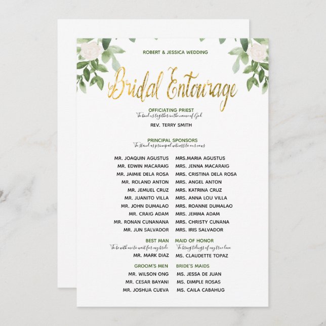 Invitación La vegetación y el oro simple Boda Entourage (Anverso / Reverso)