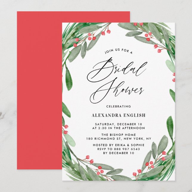 Invitación La vegetación y la ducha nupcial de invierno holly (Anverso / Reverso)