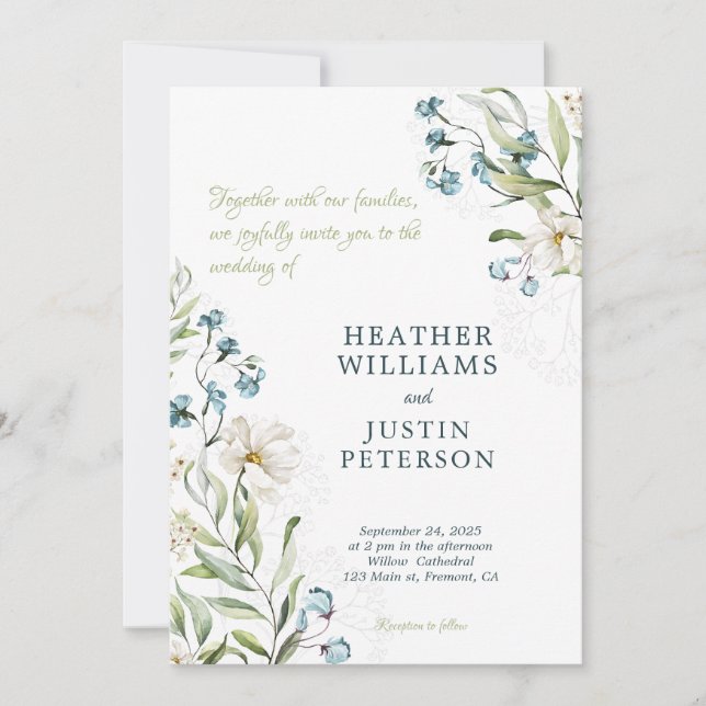 Invitación La vegetación y la elegante boda de flores blancas (Anverso)