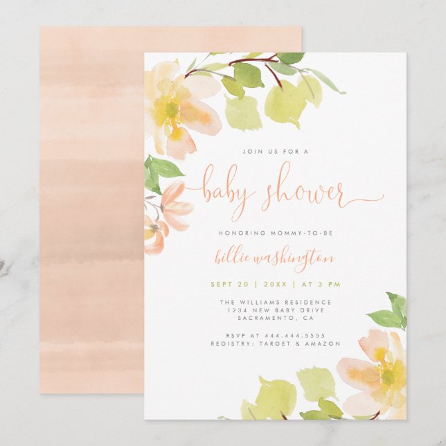 Invitación La vegetación y la escritura floral rosa Rubor Bab (Anverso / Reverso)