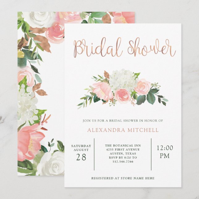 Invitación La vegetación y la floración rosa | Bridal Shower (Anverso / Reverso)