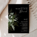Invitación La vegetación y la hoja de oro | Black Boda Brunch<br><div class="desc">Diseñamos esta vegetación y hoja de oro | la invitación al brunch negro boda para completar su sencillo pero elegante brunch boho. Cuenta con una hoja de eucalipto blanca y verde moderna, un follaje de helecho, una flor suculenta y hojas de Relieve metalizado de oro mínimas. Estos elementos le dan...</div>