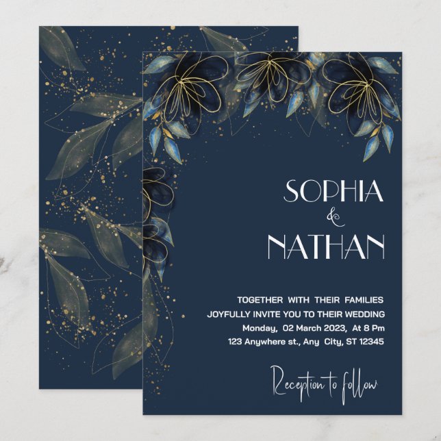Invitación La vegetación y la hoja de oro | Boda de la Marina (Anverso / Reverso)