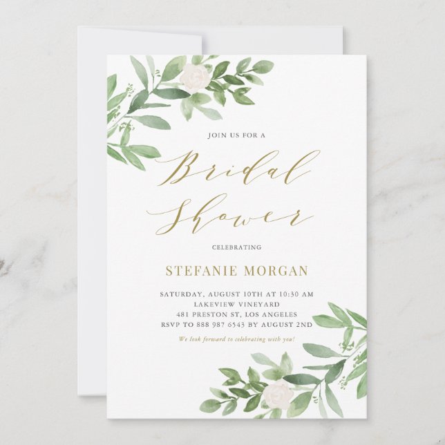 Invitación La vegetación y las flores blancas la ducha dorada (Anverso)