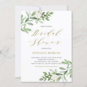 Invitación La vegetación y las flores blancas la ducha dorada