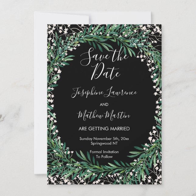 Invitación La vegetación y las flores negras salvan la fecha (Anverso)