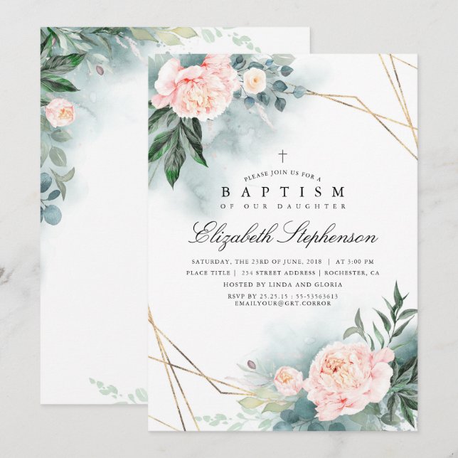 Invitación La vegetación y las flores rosas elegantemente bau (Anverso / Reverso)