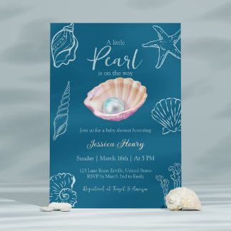 Invitación La Verde azulada perla oceánica en camino a Baby S