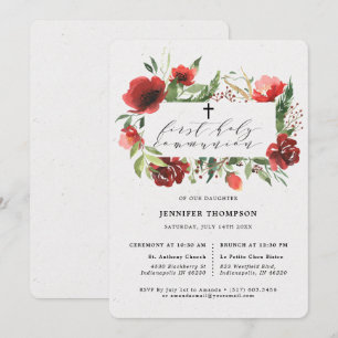 Invitación La verde borgoña roja Eucalyptus Primera Comunión