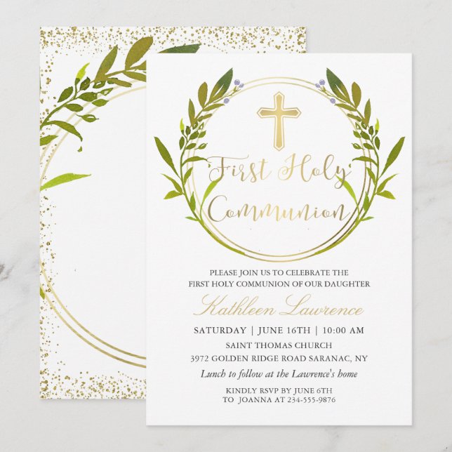 Invitación La verde del guión del oro fue la primera comunión (Anverso / Reverso)