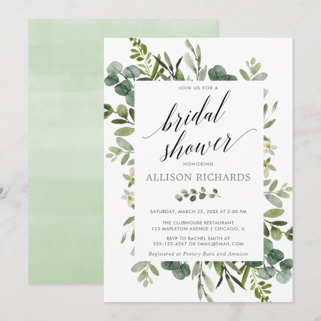 Invitación La verde eucalipto la moderna ducha nupcial (Anverso / Reverso)