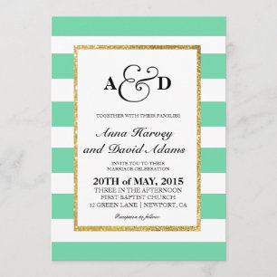 Invitación La verde menta del purpurina del oro raya la