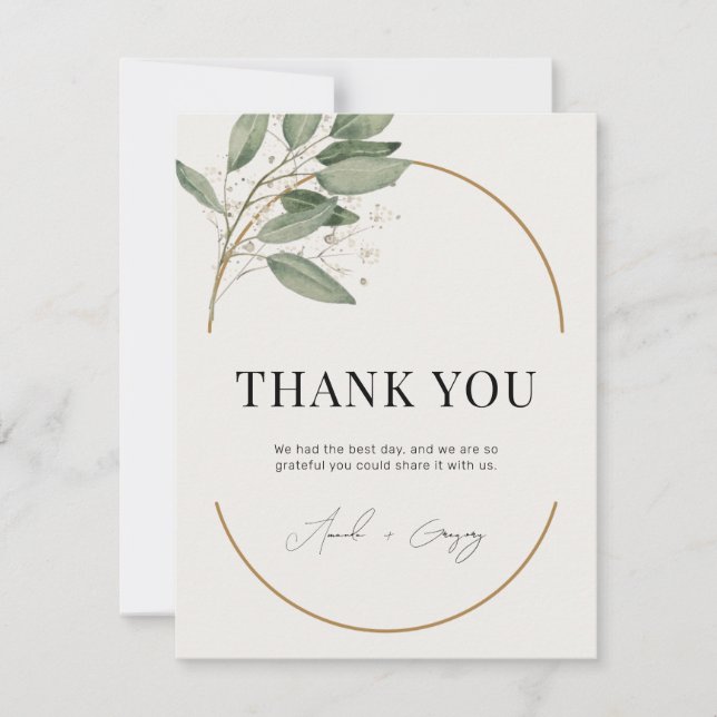 Invitación La verde y el oro elegante carta de agradecimiento (Anverso)