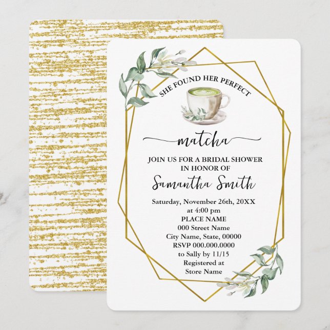Invitación La Verdor Encontró Su Ducha Matcha Bridal Perfecta (Anverso / Reverso)