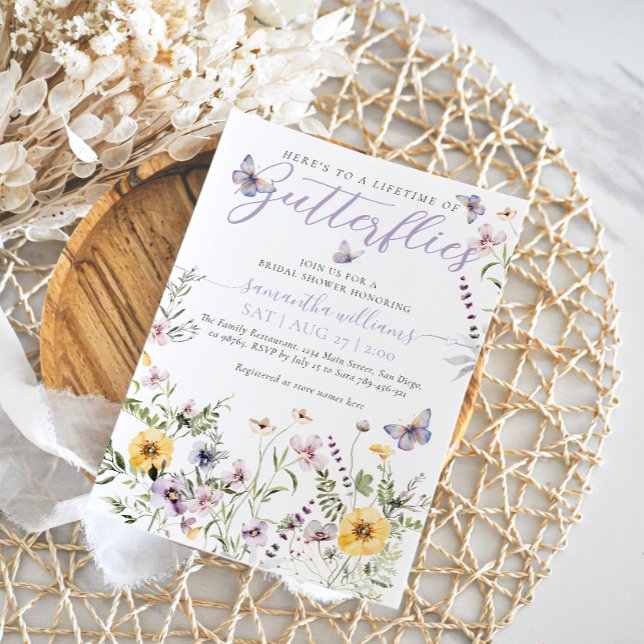 Invitación La vida de Butterflay Morple Floral Bridal Shower (Subido por el creador)