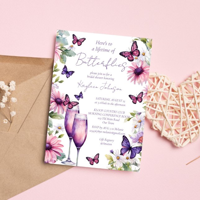 Invitación La vida de las mariposas ducha de novia púrpura (Lifetime of butterflies purple pink spring summer bridal shower invitation template digital download)