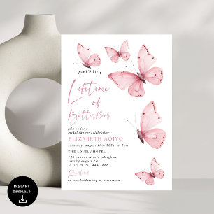 Invitación La vida de las mariposas: ducha de novia rosa