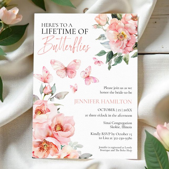 Invitación La vida de las mariposas: ducha de novias rosa en  (Subido por el creador)