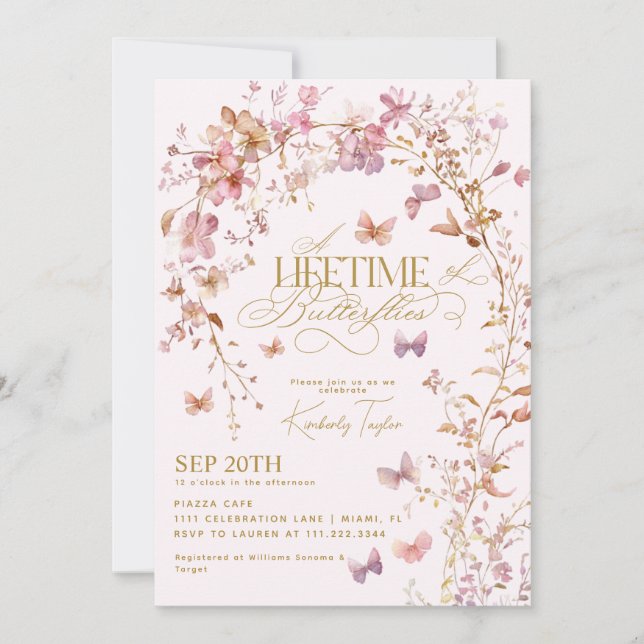 Invitación La vida de las mariposas Flores salvajes Ducha de  (Anverso)