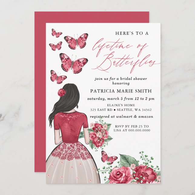 Invitación La vida en Borgoña de las mariposas en la ducha de (Anverso / Reverso)