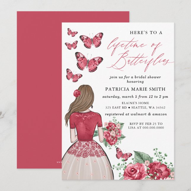 Invitación La vida en Borgoña de las mariposas en la ducha de (Anverso / Reverso)