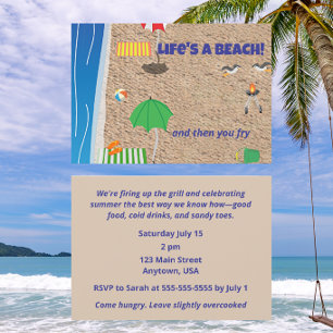 Invitación La vida es una playa y luego te fríes Parrillada d