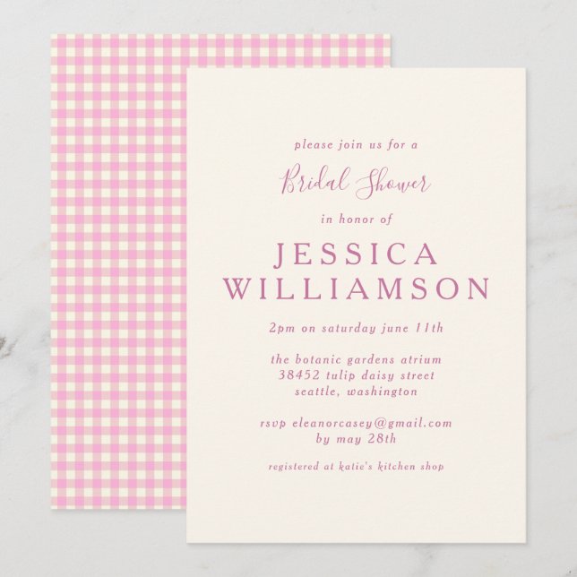 Invitación La vieja chispa de Gingham en la ducha de novia ro (Anverso / Reverso)