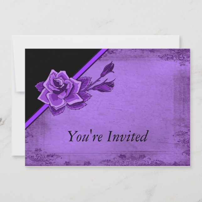 Invitación La vieja moda morada Rosa floral (Anverso)