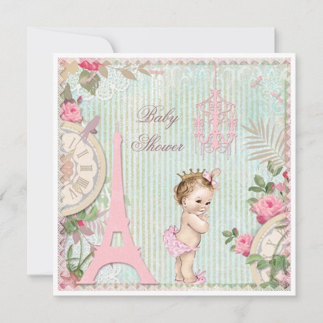 Invitación La vieja princesa de París Shabby Chic Baby Shower (Anverso)