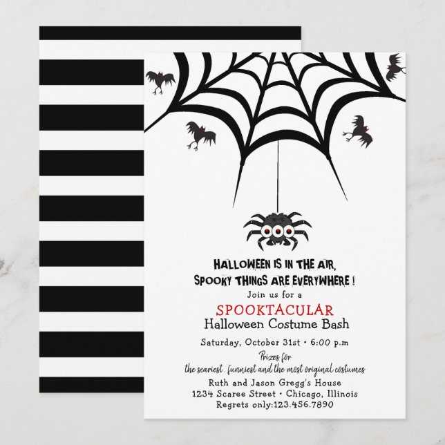 Invitación La web de araña y el Fiesta de disfraces de Hallow (Anverso / Reverso)