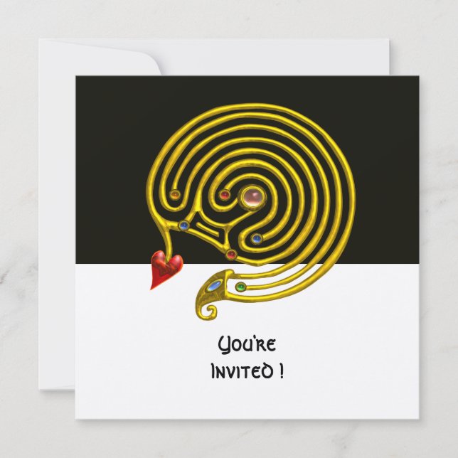 Invitación LABERINTO HIPER negro y blanco, rojo, metálico dor (Anverso)