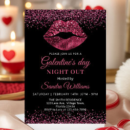 Invitación Labial Burdeos Noche de Galentine's Day