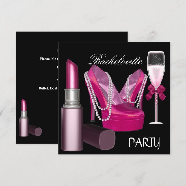 Invitación Labial de Despedida de Soltera Zapatos Rosados Cha (Anverso / Reverso)