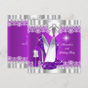 Invitación Labial de Tacones Alto Brillo Elegante Glamour Púr